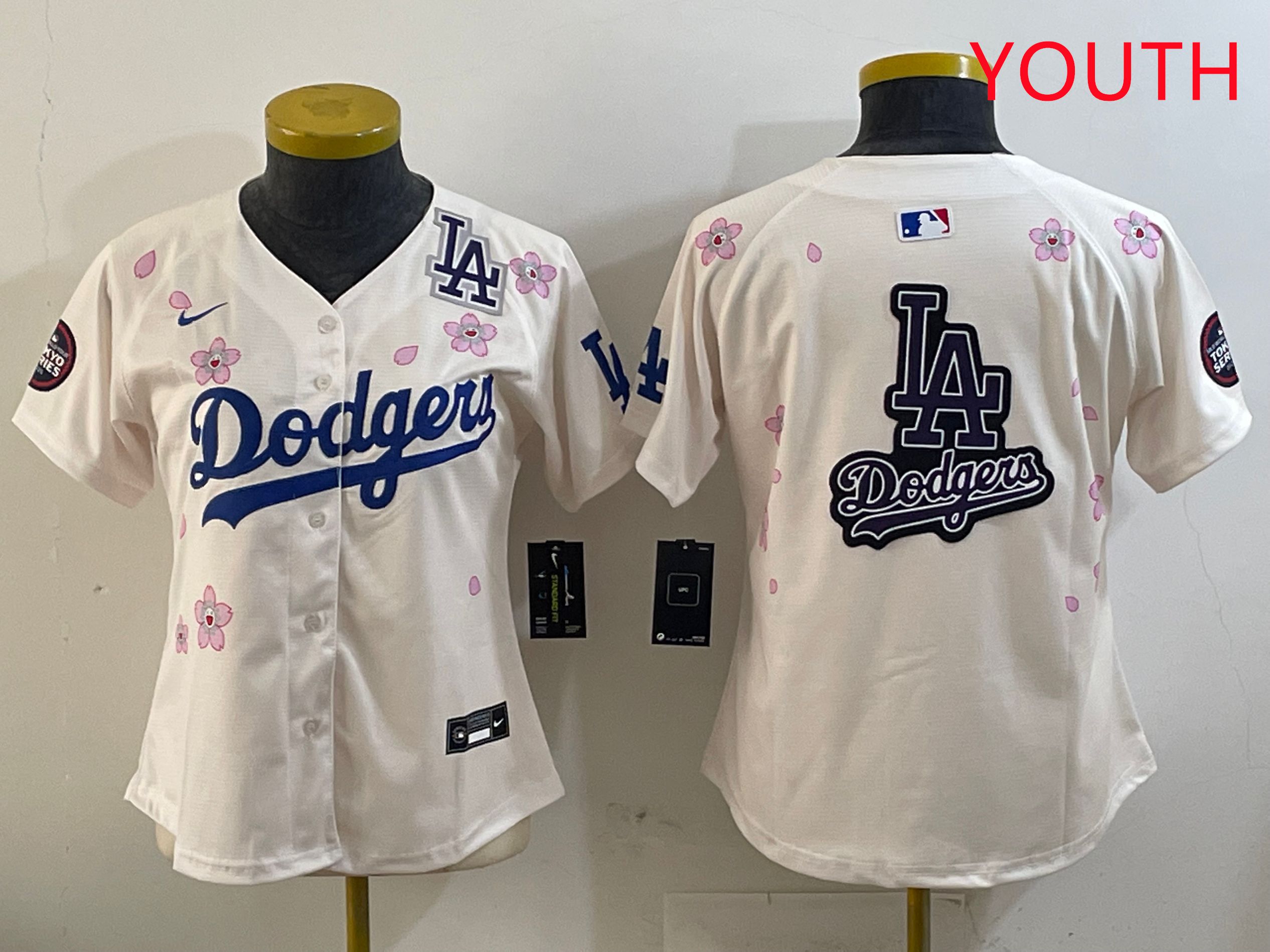 Youth Los Angeles Dodgers Blank Cream Sakura Edition 2025 Nike MLB Jersey style 22->youth mlb jersey->Youth Jersey